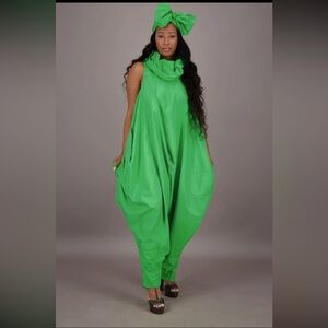 Advance Apparels Vibrant Green Sleeveless Draped Harem Jumpsuit